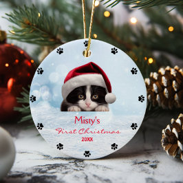Cute Tuxedo Cat Paw Print Personlig Julgransprydnad Keramik