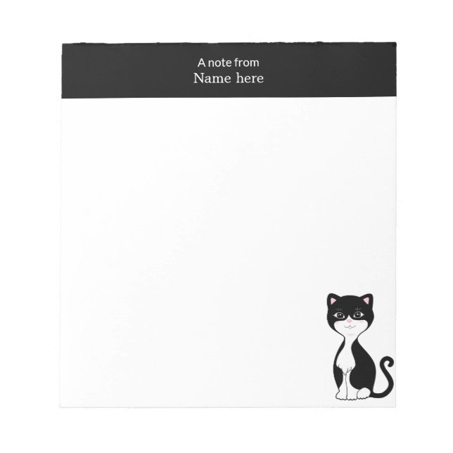 Cute Tuxedo Cat & Rosa Header Simple Anteckningsblock (Framsida)