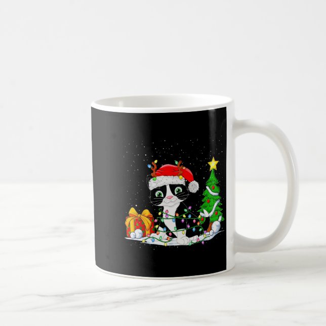 Cute Tuxedo Cat Santa Christmas Tree Lights Xmas T Kaffemugg (Höger)