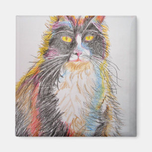 Cute Tuxedo Cat Teckning art Cats Magnet