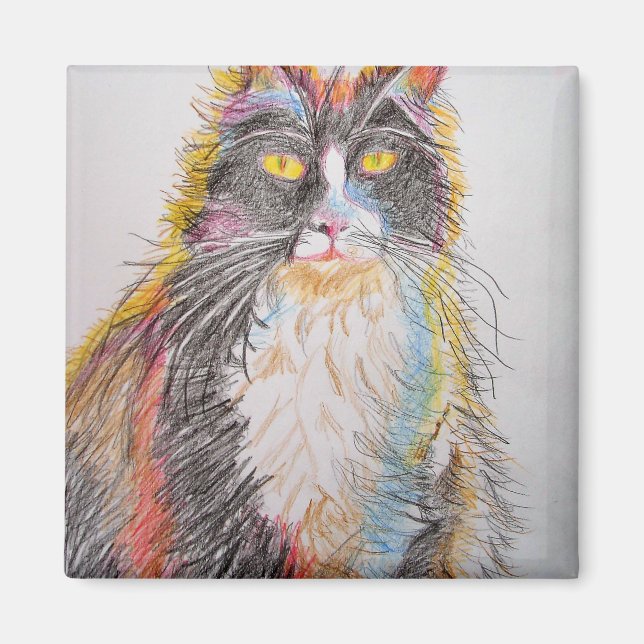 Cute Tuxedo Cat Teckning art Cats Magnet (Framsidan)