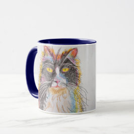 Cute Tuxedo Cat Teckning art Cats Mugg