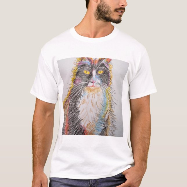 Cute Tuxedo Cat Teckning art Cats T Shirt (Framsida)