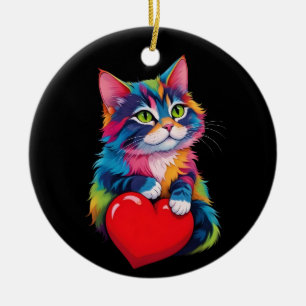 Cute Tuxedo Cat Valentine Day Heart Cat Lover Julgransprydnad Keramik