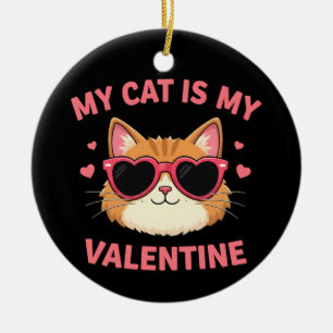 Cute Tuxedo Cat Valentine Day Heart Cat Lover Julgransprydnad Keramik