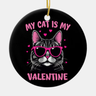 Cute Tuxedo Cat Valentine Day Heart Cat Lover Julgransprydnad Keramik
