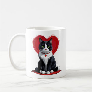 Cute Tuxedo Cat Valentine Day Heart Cat Lover Kaffemugg
