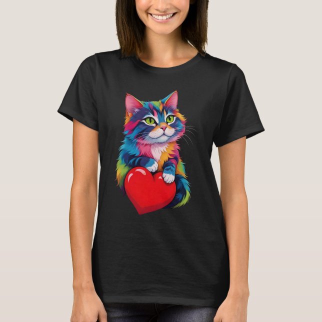 Cute Tuxedo Cat Valentine Day Heart Cat Lover T Shirt (Framsida)