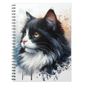 Cute Tuxedo Cat Watercolor Art Anteckningsbok