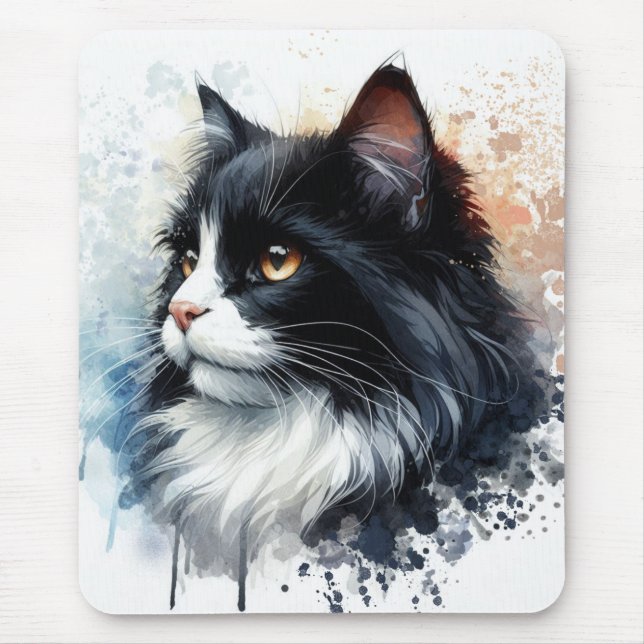 Cute Tuxedo Cat Watercolor Art Musmatta (Framsidan)