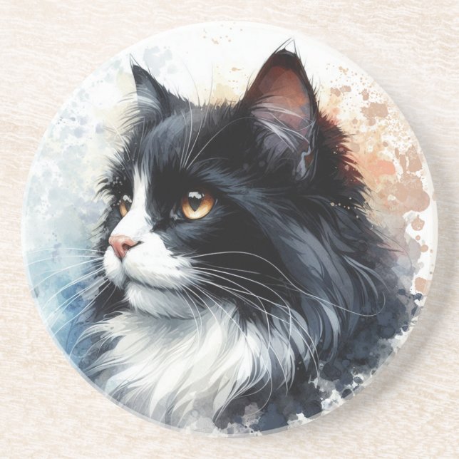 Cute Tuxedo Cat Watercolor Art Underlägg (Framsidan)