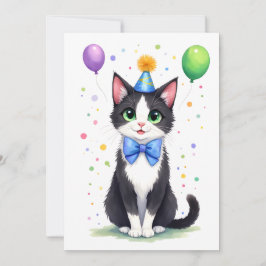 Cute Tuxedo Cat with a Bow Tie Happy Birthday Kort