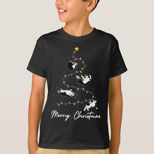 Cute Tuxedo Cats Julgran Ljus Owner Cat L T Shirt (Framsida)