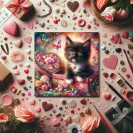 Cute Tuxedo Kitten Flowers Candy Hearts Valentine Julkort