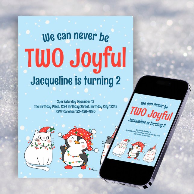 Cute Två Glatta julklapp Penguin 2:a födelsedagen Inbjudningar (Skapare uppladdad)