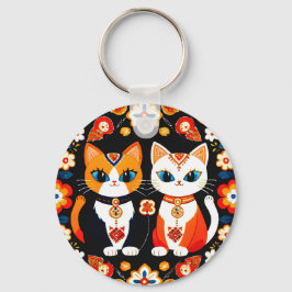 Cute två katter nyckelring