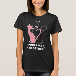 Cute Två katter Rosa Black Purrfect Tillsammans T Shirt