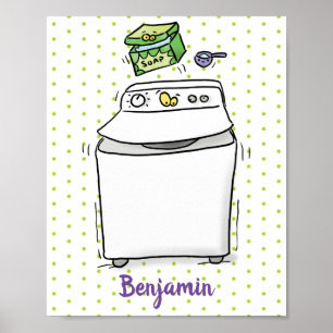 Cute tvättande tecknad för maskin tvätt poster