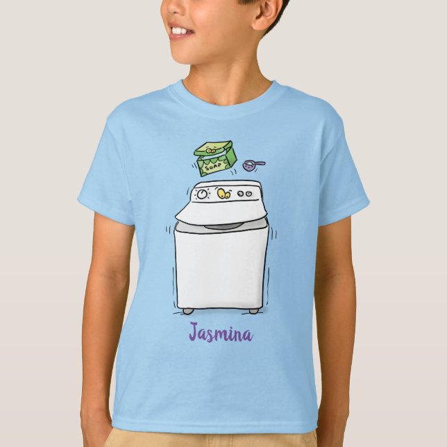 Cute tvättande tecknad för maskin tvätt t shirt (Framsida)