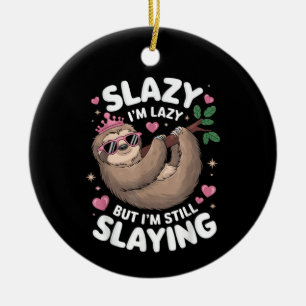 Cute Tween Girl Funny Animal Sloth Slay Meme Trend Julgransprydnad Keramik
