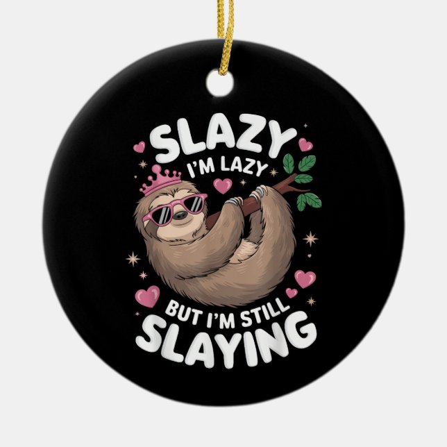Cute Tween Girl Funny Animal Sloth Slay Meme Trend Julgransprydnad Keramik (Framsidan)