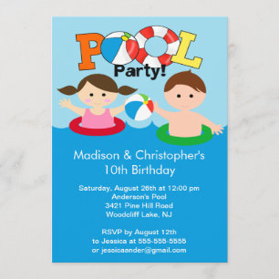 CUTE Twillingar Bassäng Party födelsedagsinbjudan Inbjudningar