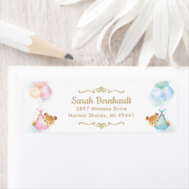 Cute Twillingar Boy Girl Nalle Baby Shower Returadress Etikett (Insitu)