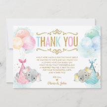 Cute Twillingar Pojke Girl Elephant Baby Shower
