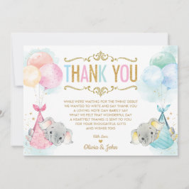 Cute Twillingar Pojke Girl Elephant Baby Shower Tack Kort