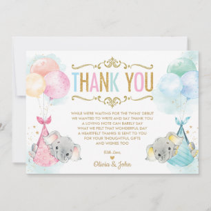 Cute Twillingar Pojke Girl Elephant Baby Shower Tack Kort