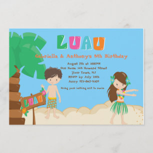 Cute Twillingars Boy & Girl Luau Birthday-inbjudan Inbjudningar
