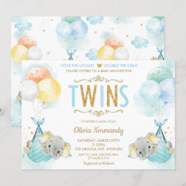 Cute Twillingars Boys Elephant Baby Shower Sprinkl Inbjudningar