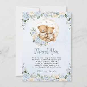 Cute Twillingars Nallar Blue Blommigt Boy Shower Tack Kort