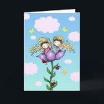 Cute Twin Älvors Twin Sister Birday Card Kort<br><div class="desc">Ett teckning som jag gjorde för hand och sedan färgad digitalt. :</div>