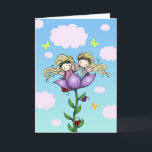 Cute Twin Älvors Twin Sister Birday Card Kort<br><div class="desc">Ett teckning som jag gjorde för hand och sedan färgad digitalt. :</div>