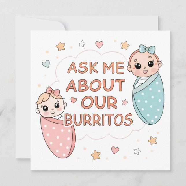 Cute Twin Baby Burrito Announcement Illustration (Framsida)