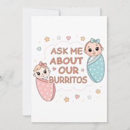Cute Twin Baby Burrito Announcement Illustration Inbjudningar