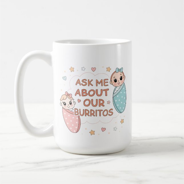 Cute Twin Baby Burrito Announcement Illustration Kaffemugg (Vänster)