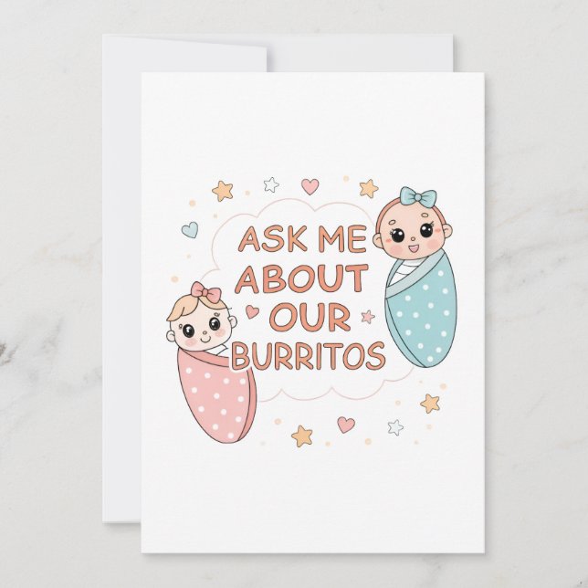 Cute Twin Baby Burrito Announcement Illustration Meddelande (Framsida)