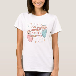 Cute Twin Baby Burrito Announcement Illustration T Shirt