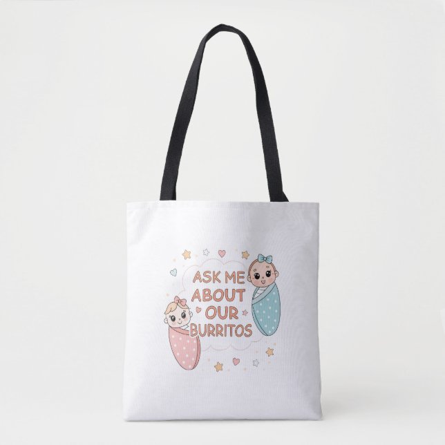 Cute Twin Baby Burrito Announcement Illustration Tygkasse (Framsida)
