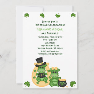 Cute Twin Boy & Girl Dragons Irish Birthday Inbjudningar