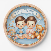 Cute Twin Boys Baby Shower Watercolor Nalle
