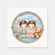 Cute Twin Boys Baby Shower Watercolor Nalle
