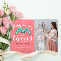 Cute Twin Bunnies Pastel Neutralt Baby Shower Phot