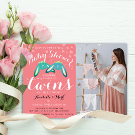 Cute Twin Bunnies Pastel Neutralt Baby Shower Phot Inbjudningar