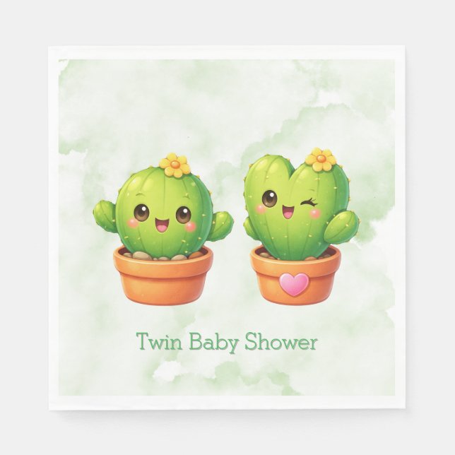 Cute Twin Cactus Baby Shower Pappersservett (Framsidan)