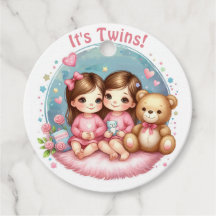 Cute Twin Girl's Baby Shower Watercolor Nalle