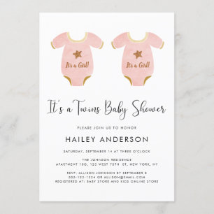 Cute Twin Girls Watercolor Baby Shower Inbjudningar