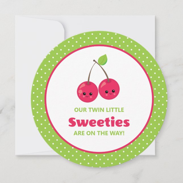 Cute Twin Little Sweets Cherries Baby Shower Inbjudningar (Framsida)